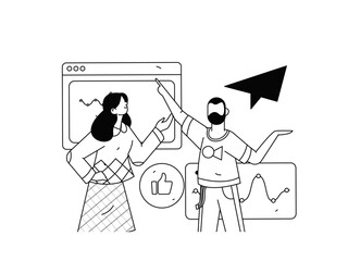 Flat vector illustration of business people operating work scene
