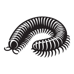 Wavy Millipede silhouette, capturing its unique movement – Millipede illustration – Minimalist millipede vector – Insect silhouette

