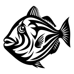 Striking Black and White Triggerfish Illustration with Abstract Pattern and Detail