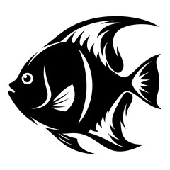 Stylized Black Angelfish Silhouette with Elaborate Fins and Gills Illustration