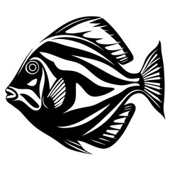 Elegant Black and White Angelfish Illustration with Intricate Line Work Design