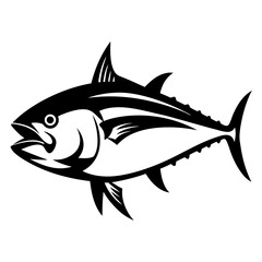 Monochrome tuna fish in profile, detailed vector graphic illustration art