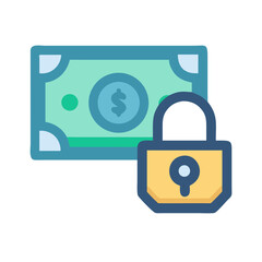 Money with Padlock and Security Shield Icon Design