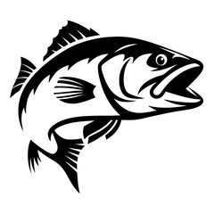 Striking Black and White Image of a Bass Fish Leaping Upward