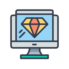 Monitor Displaying Gemstone Graphic Illustration Icon Design