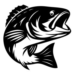 A striking vector illustration of a largemouth bass leaping with open mouth