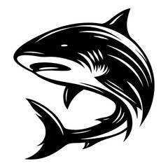 Powerful Great White Shark in Black and White Striking Vector Illustration