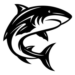 Black and white illustration of a stylized shark swimming in the ocean