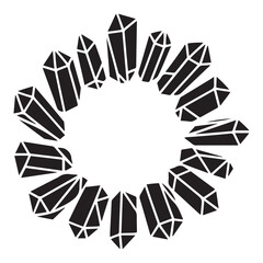 Geometric Crystal Wreath: Vector Black silhouettes Minimalist Design. with white background