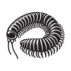 Segmented Millipede silhouette, nature’s many-legged wanderer – Millipede illustration – Minimalist millipede vector – Insect silhouette

