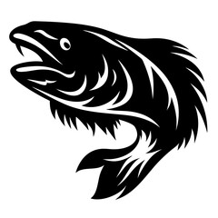Black and white illustration of a menacing fish jumping out of water
