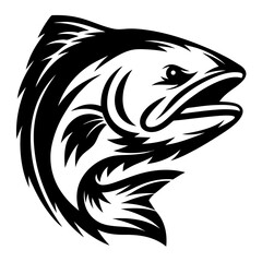 Stylized monochrome graphic illustration of a ferocious fish head in profile view