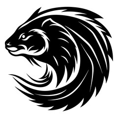 Stylized Silhouette of a Wolverine Head with Abstract Circular Mane