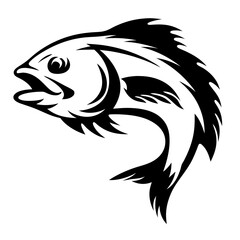 Elegant black and white illustration of a fish jumping out of water