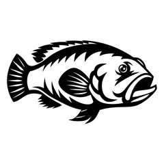 Stylized Black and White Illustration of a Grouper Fish in Motion