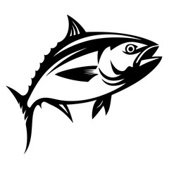 Monochrome drawing of a powerful predatory fish swimming upwards in black ink