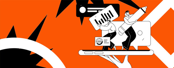 Flat vector illustration of business people operating work scene
