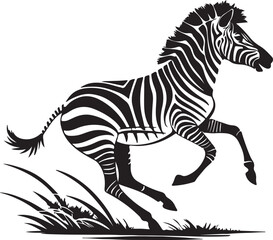 Running zebra and stand zebra animal vector silhouette isolated white background Black silhouette of running zebra on white background of vector illustration