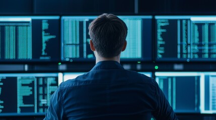 Fototapeta premium Forensic Expert Analyzing Server Logs for Cybersecurity Threats