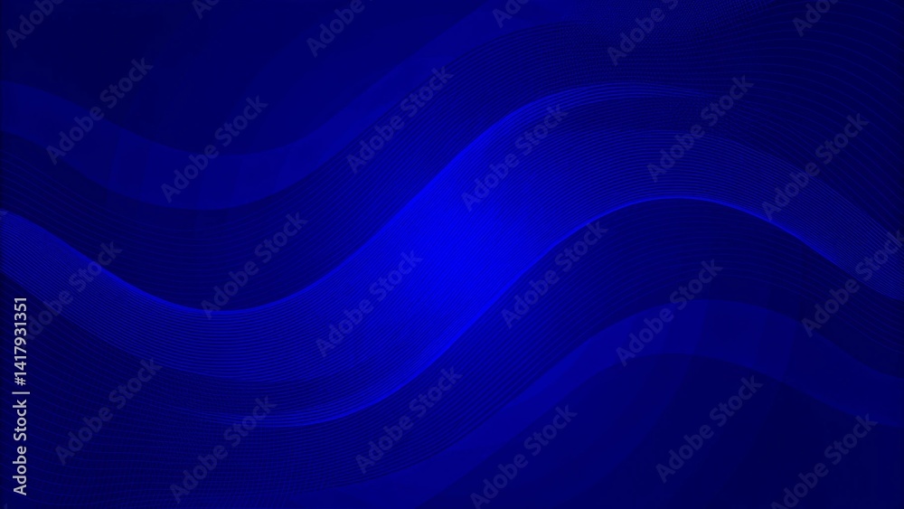Poster Blue modern wave lines shiny futuristic technology background, digital abstract design template with light effects, innovation concept backdrop for presentations and web design