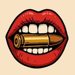 Vector Illustration of Red Lips Biting a Bullet