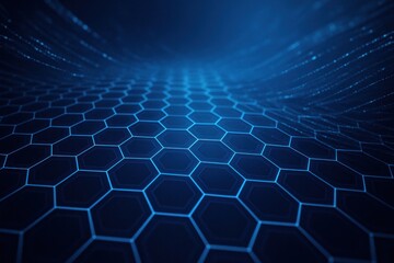 Glowing blue hexagon patterns on abstract tech background, minimal cyber texture for digital presentations