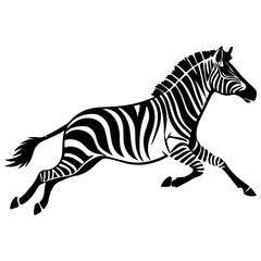 Fototapeta premium Running zebra and stand zebra animal vector silhouette isolated white background Black silhouette of running zebra on white background of vector illustration