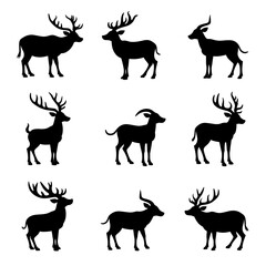 Set of deer silhouettes