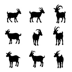 Set of animals, goat vector silhouettes
