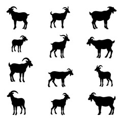 Set of animals, goat vector silhouettes