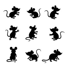 Set mouse silhouettes isolated on white background