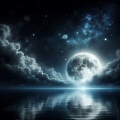 Dreamy night sky with moon reflection