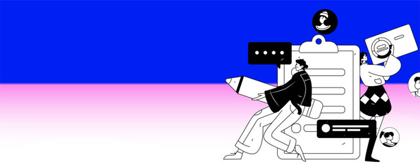 Flat vector illustration of business people operating work scene
