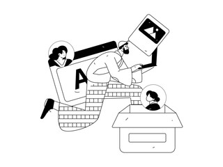 Flat vector illustration of business people operating work scene
