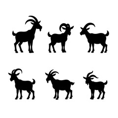 Set of different goats silhouettes isolated on white background