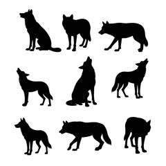 animals silhouettes vector, wolf silhouettes