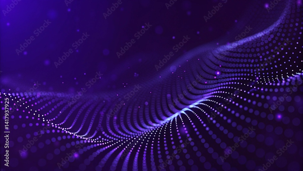 Aufkleber Particle stream. Purple background with many glowing particles. Information technology background. 3d rendering. Futuristic data flow concept with digital wave pattern and abstract light motion.