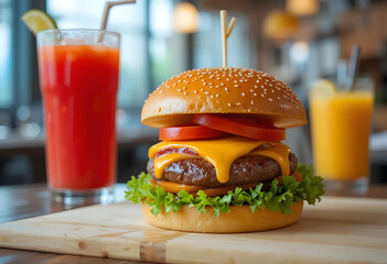 Delicious Hamburger with Lettuce, Tomato, and Cheese