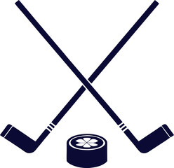 Two crossed hockey sticks and hockey puck vector