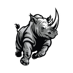 Vector illustration of an aggressive running rhino on a white background