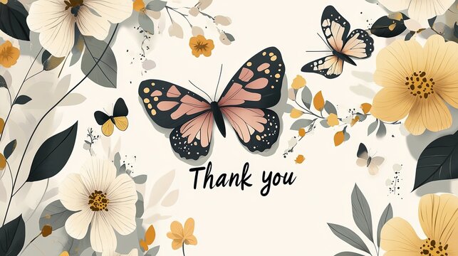 Butterflies  Flowers Thank You Card. - Powered by Adobe