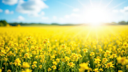 Obraz premium A bright sunny day with a field of vibrant yellow flowers.