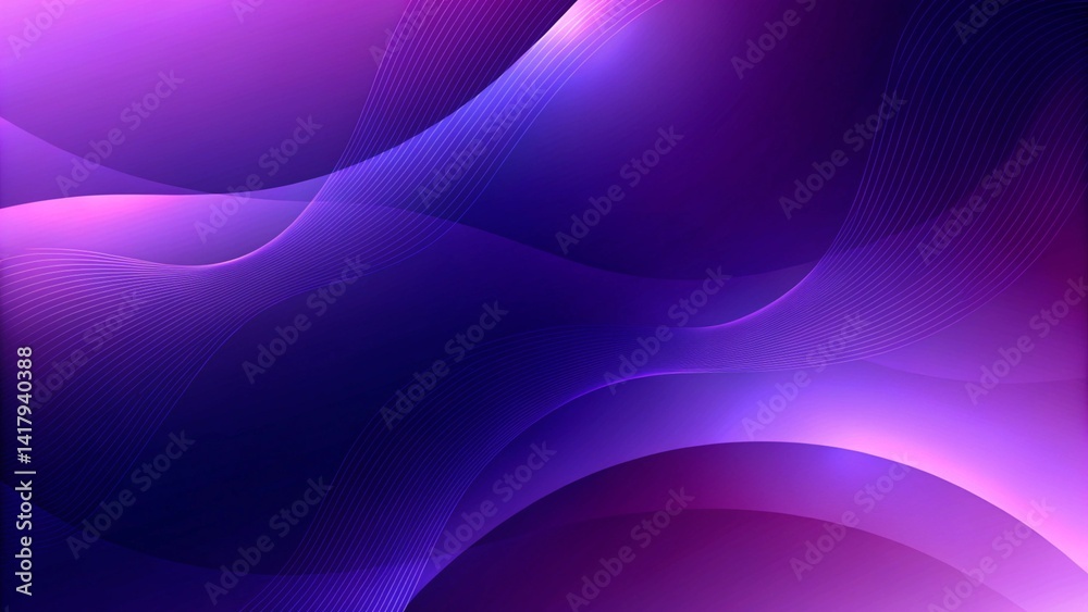 Poster purple modern wavy abstraction with soft curly lines, futuristic fluid background design, abstract v