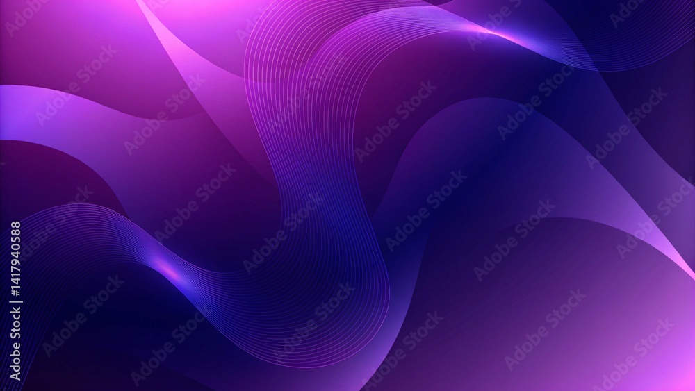 Poster Purple modern wavy abstraction with soft curly lines, futuristic fluid background design, abstract violet gradient waves, elegant swirl pattern for digital art and web graphics
