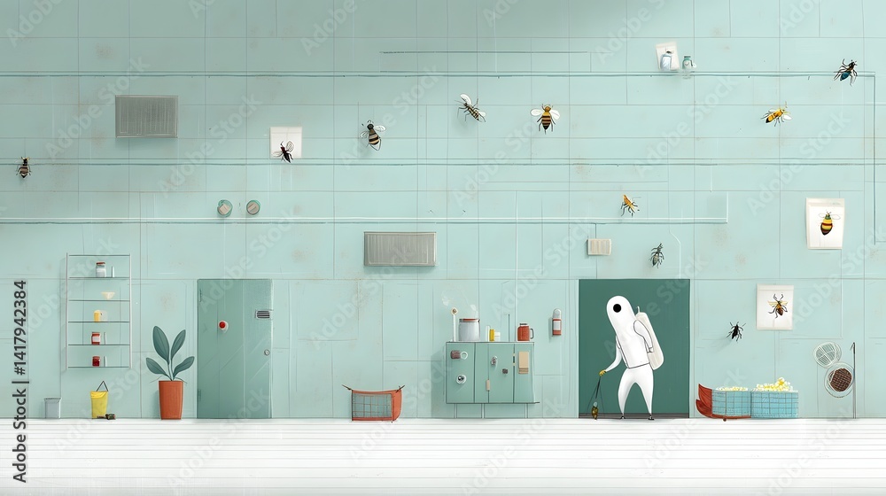 Poster An insect farm featuring a sterile laboratory like environment with shelves and containers for housing and processing insects as a source of sustainable nutritious food