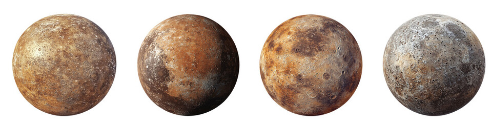 Fototapeta premium Collection of Mercury Planet: A detailed image of the rocky surface of Mercury, the closest planet to the sun, isolated on a transparency background