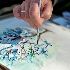 Artist painting a Tree with Watercolors