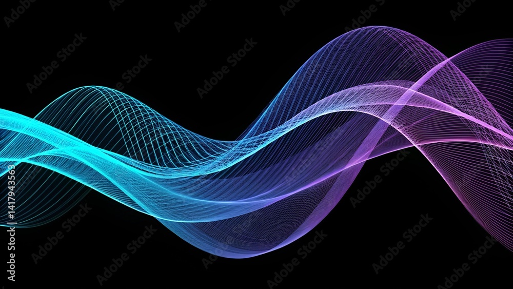 Aufkleber abstract light lines wavy flowing dynamic in blue green colors isolated on black background for conc