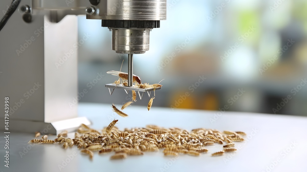 Aufkleber Close up view of an automated industrial manufacturing process using precision drilling to produce components efficiently