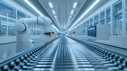 Obraz premium Industrial robot working on assembly line in modern factory 